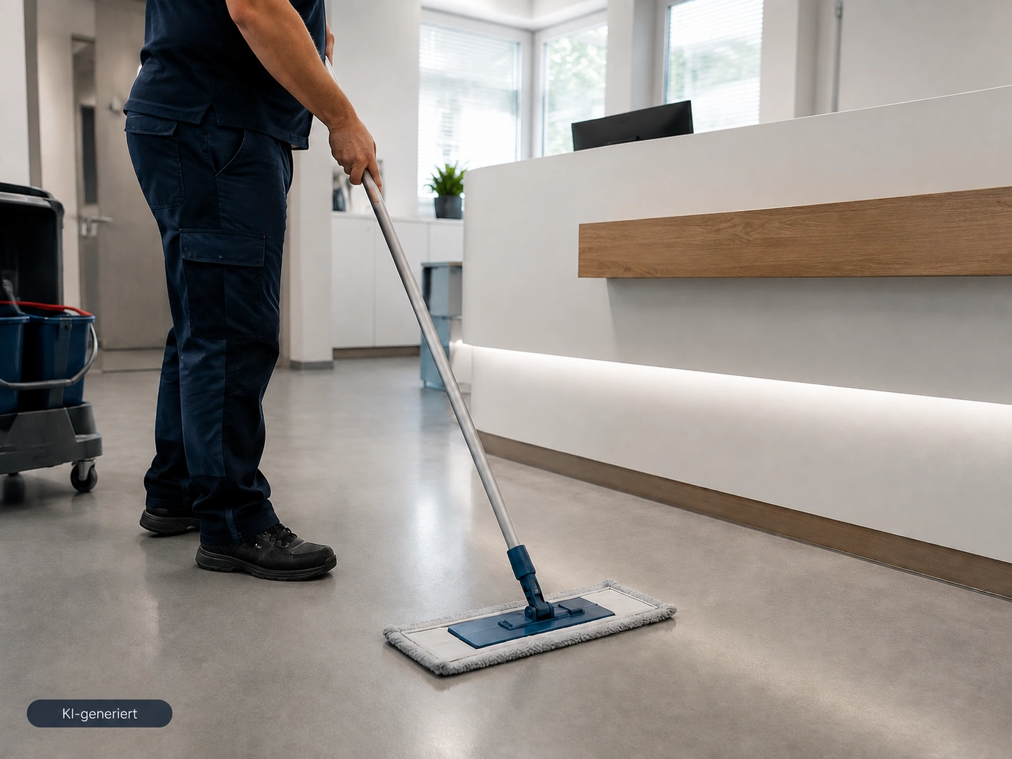 Bodenreinigung in einer Praxis – KI-Symbolbild zur Büro- und Praxisreinigung von Glanzexpress in Recklinghausen.