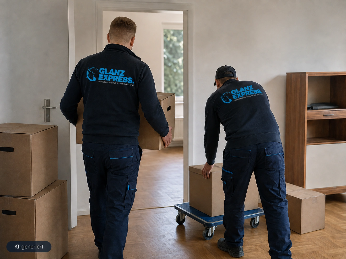 Räumen von Gegenständen aus einem Innenraum – KI-Symbolbild zur Entrümpelung von Glanzexpress in Recklinghausen.
