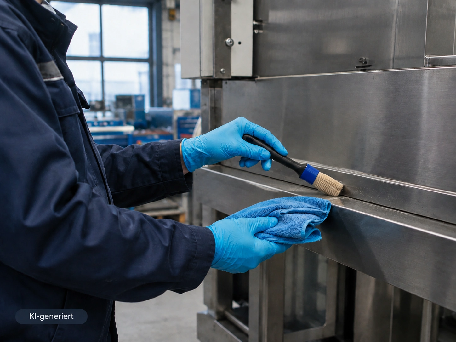 Detailreinigung einer Edelstahlfläche – KI-Symbolbild zur Sonderreinigung von Glanzexpress in Recklinghausen.