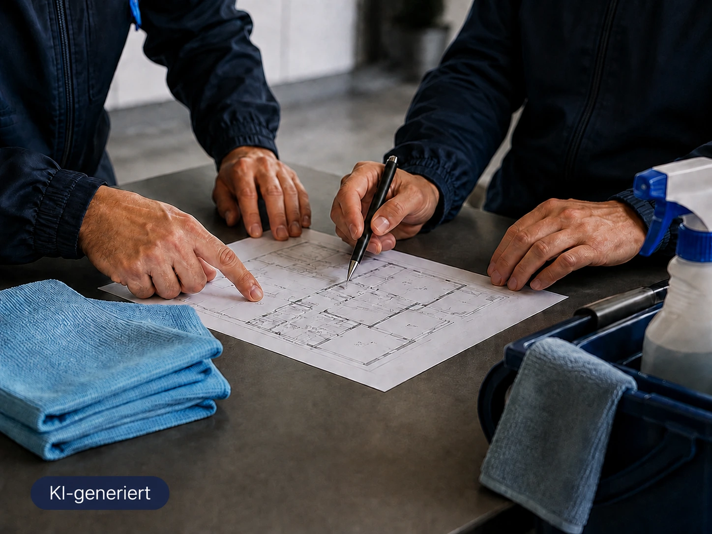 Reinigung anhand eines Grundrisses planen – KI-Symbolbild zur Arbeitsweise von Glanzexpress in Recklinghausen.